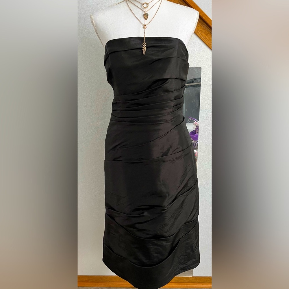 WTOO by Watters & Watters Black Ruched Strapless Wedding Cocktail Dress Size10